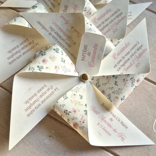 Faire-part moulin à vent - collection cassandre - baptême / communion / mariage