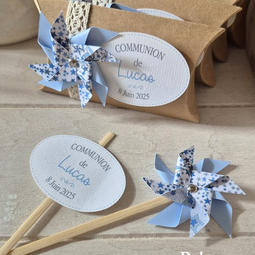 Lot de 10 cake toppers moulin à vent collection gabin - baptême / communion / anniversaire