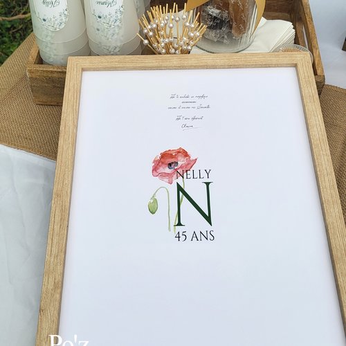 Affiche à petits mots personnalisée - coquelicot - baby shower / naissance / baptême / mariage / anniversaire