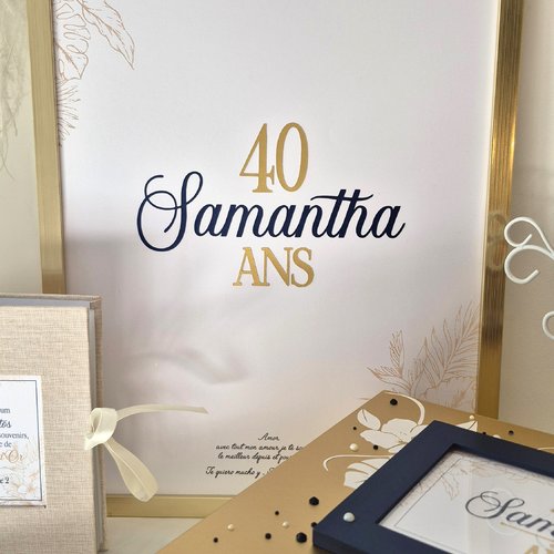 Affiche à petits mots - tropical chic - marine & or - anniversaire / mariage