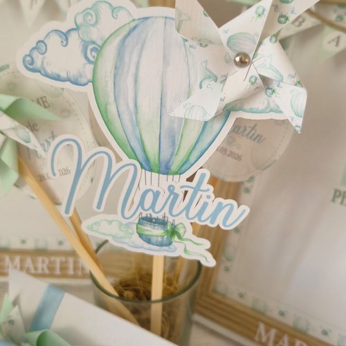 Cake topper montgolfière - baptême / communion / anniversaire
