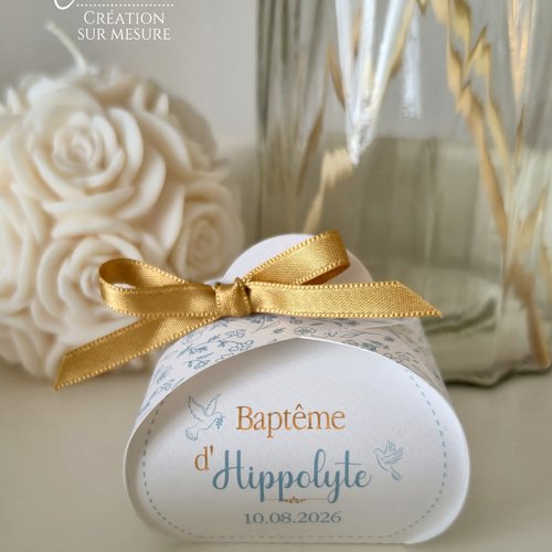 Boîte à dragée collection lou - bleu ciel & or - baptême / mariage / communion