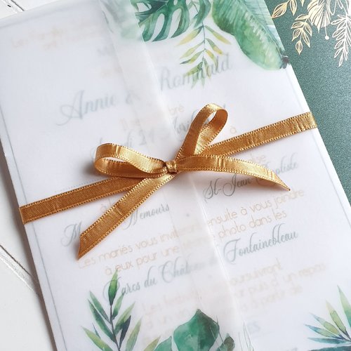 Faire-part mariage collection exotic' chic - vert & or - exotique / chic / vellum