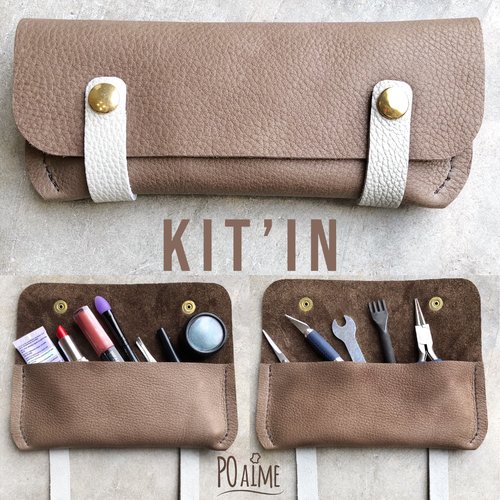 Kit'in trousse / pochette cuir poaime taupe