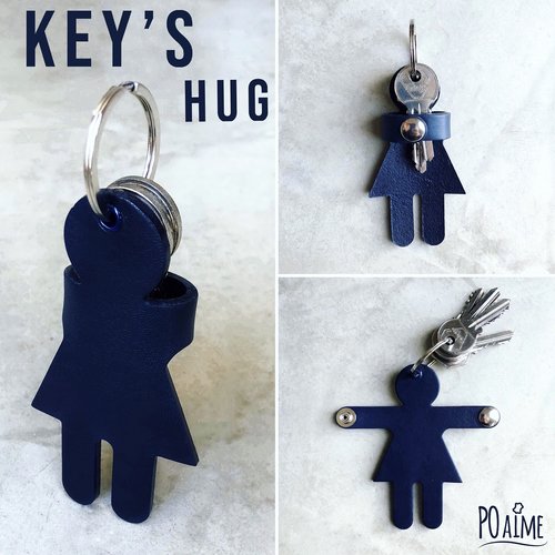 Porte-clefs cuir key's hug dame bleu marine