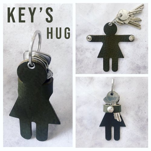 Porte-clefs cuir key's hug dame vert foncé