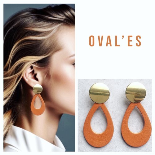 Boucles d'oreilles cuir oval'es orange