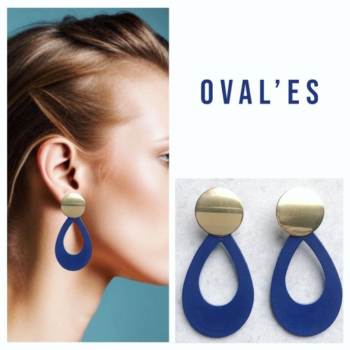 Boucles d'oreilles cuir oval'es bleu