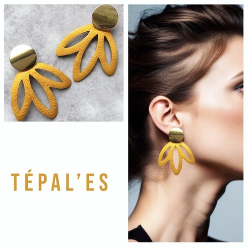 Boucles d'oreilles en cuir tépal'es jaune orangé