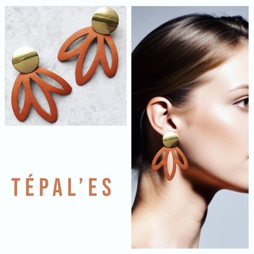 Boucles d'oreilles en cuir tépal'es orange