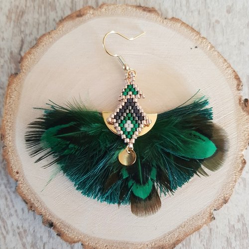 Boucles d'oreilles à plumes et pompons