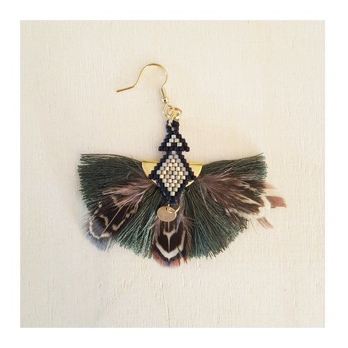 Boucles d'oreilles à plumes et pompons
