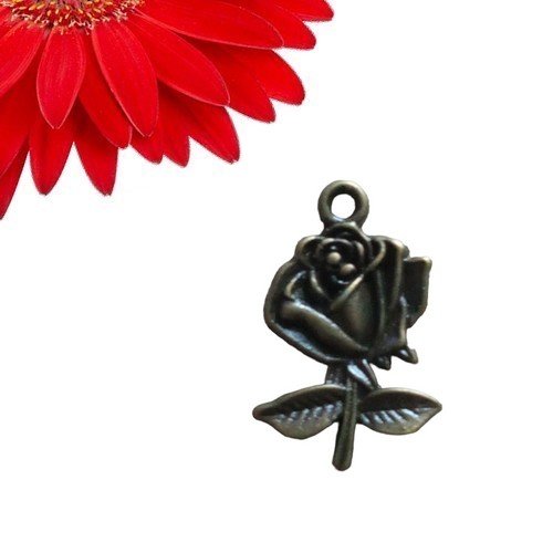 1 breloque pendentif fleur rose couleur bronze