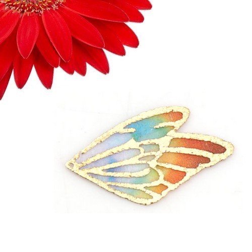 5 breloques pendentifs ailes de papillon couleur doré et multicolore - déstockage