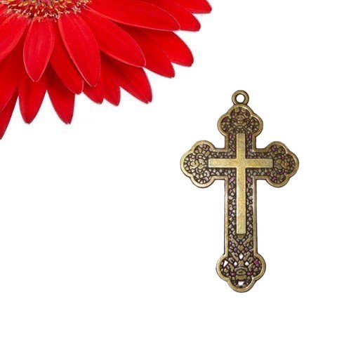 1 breloque pendentif croix couleur bronze