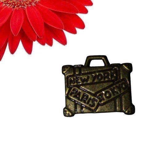 1 breloque pendentif valise couleur bronze