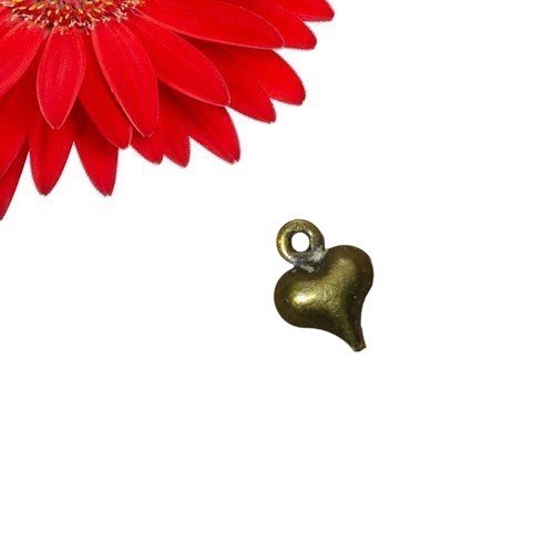 15 breloques pendentifs mini coeur couleur bronze  - déstockage