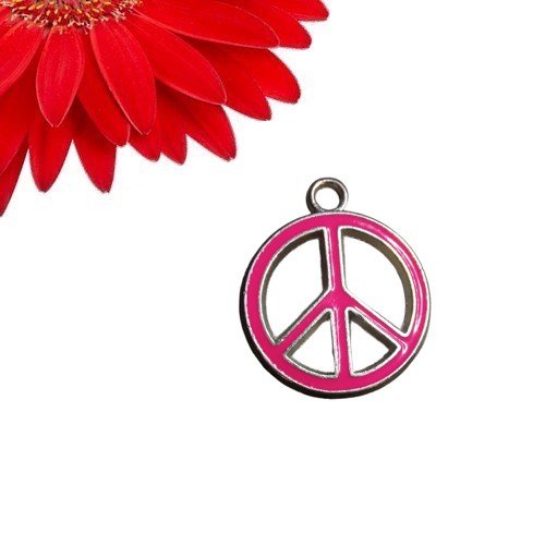 5 breloques pendentifs symbole peace and love couleur argent et rose  - déstockage