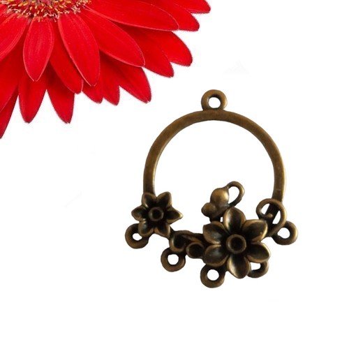 12 connecteurs rond lustre boucle d'oreille motif fleurs couleur bronze déstockage