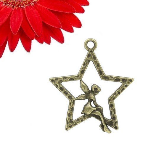 8 breloques pendentifs étoile et fée couleur bronze  - déstockage