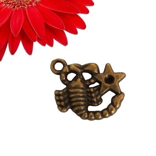 1 breloque pendentif signe astrologique scorpion couleur bronze  - déstockage