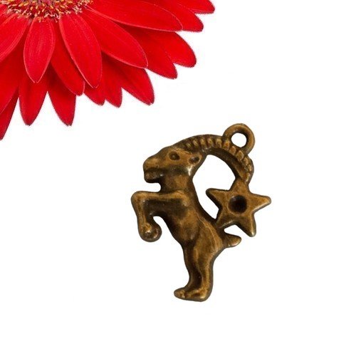 1 breloque pendentif signe astrologique capricorne couleur bronze  - déstockage