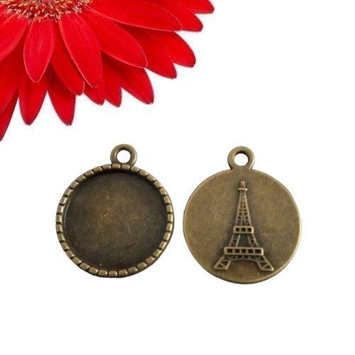 28 supports cabochons pendentifs motif tour eiffel couleur bronze - déstockage