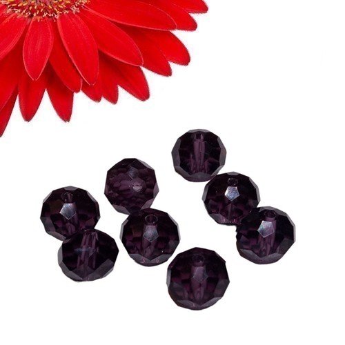 50 perles en verre à facettes couleur violet - déstockage