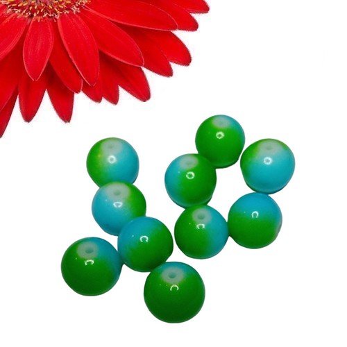 50 perles en verre duo couleur bleu et vert - déstockage