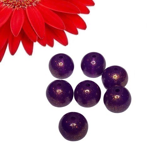 75 perles en verre couleur violet avec paillettes dorées - déstockage