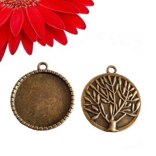 22 pendentifs support cabochon rond couleur bronze  - déstockage