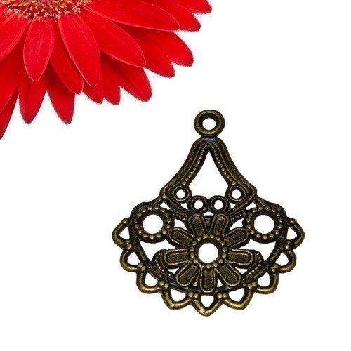 4 pendentifs breloques lustre boucle d'oreille motif fleur couleur bronze  - déstockage