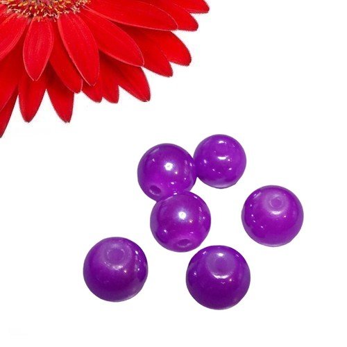 200 perles en verre rondes couleur violet clair et brillant - déstockage