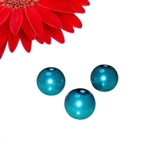 50 perles rondes en verre couleur turquoise effet nacré - déstockage
