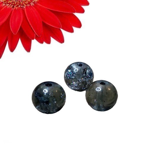 90 perles rondes en verre couleur noir pailleté - déstockage