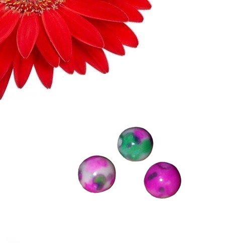 90 perles rondes en pierre naturelles teintées couleur rose et vert - déstockage