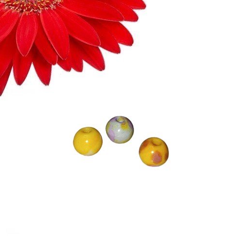 85 perles rondes en pierre naturelles teintées couleur jaune, beige, violet - déstockage