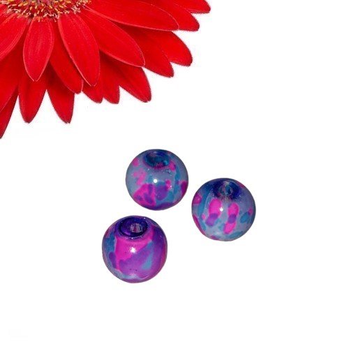 50 perles rondes en verre couleur rose et bleu - déstockage