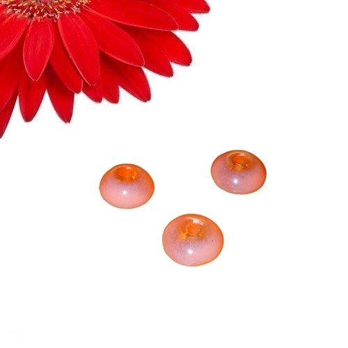 300 perles rondes plates en verre couleur orange saumon - déstockage