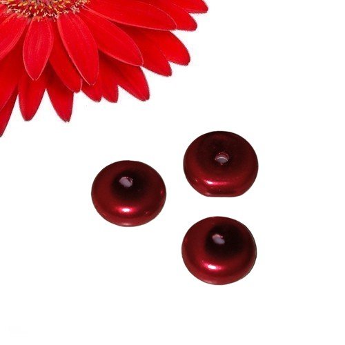 150 perles rondes plates en verre couleur rouge bordeaux effet nacré - déstockage