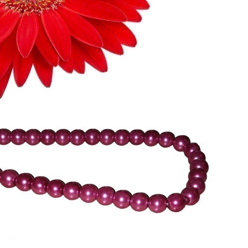 70 perles rondes en verre effet nacré couleur rose cerise - déstockage
