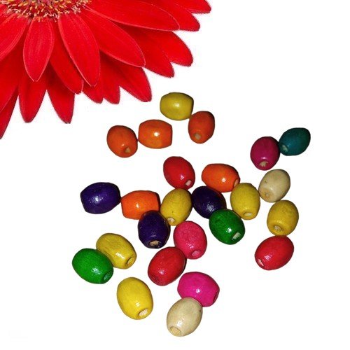 300 perles en bois teintées forme olive couleur aléatoire - déstockage