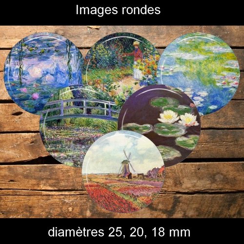 Images digitales rondes motifs peintures monet dimension 25 mm 20 mm 18 mm téléchargement immédiat fichiers jpg