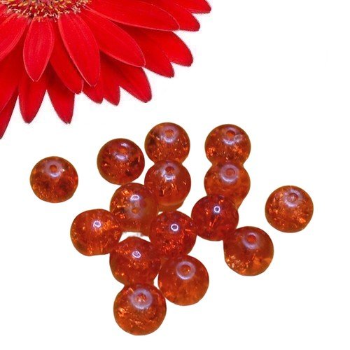 75 perles en verre motif craquelé couleur orange - déstockage