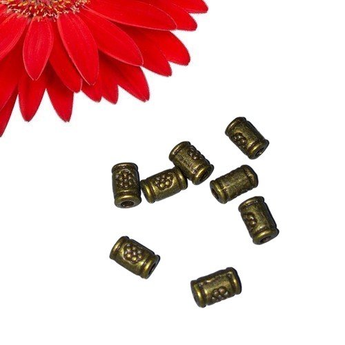 150 perles tubes en métal motifs fleurs couleur bronze - déstockage