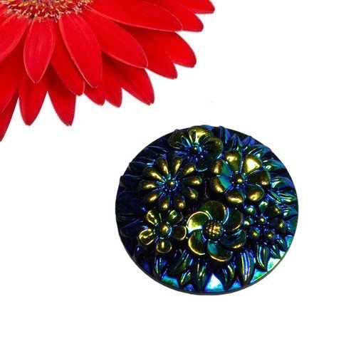 1 cabochon motifs fleurs couleur bleu