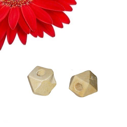 10 perles en bois naturel forme polygone - déstockage