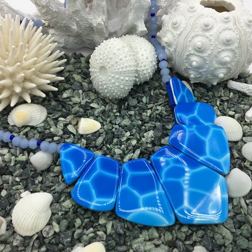 Collier aqua fait main en pâte polymère avec l'effet d'eau, fabriqué en france, 2 modèles au choix