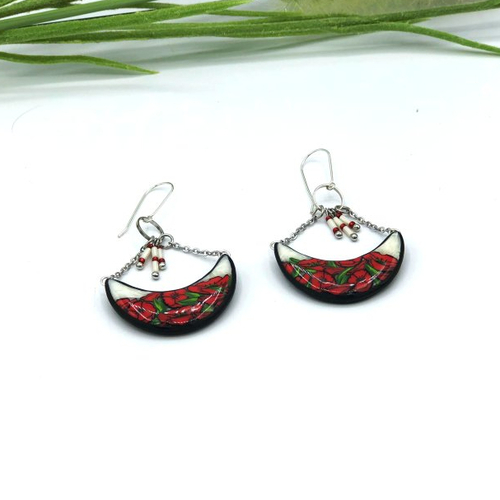 Boucles d'oreilles coquelicot fait main, en pâte polymère, cadeau pour femme, maman, fille