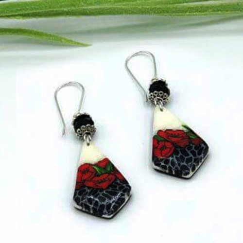 Boucles d'oreilles coquelicot fait main, en pâte polymère, cadeau pour femme, maman, fille